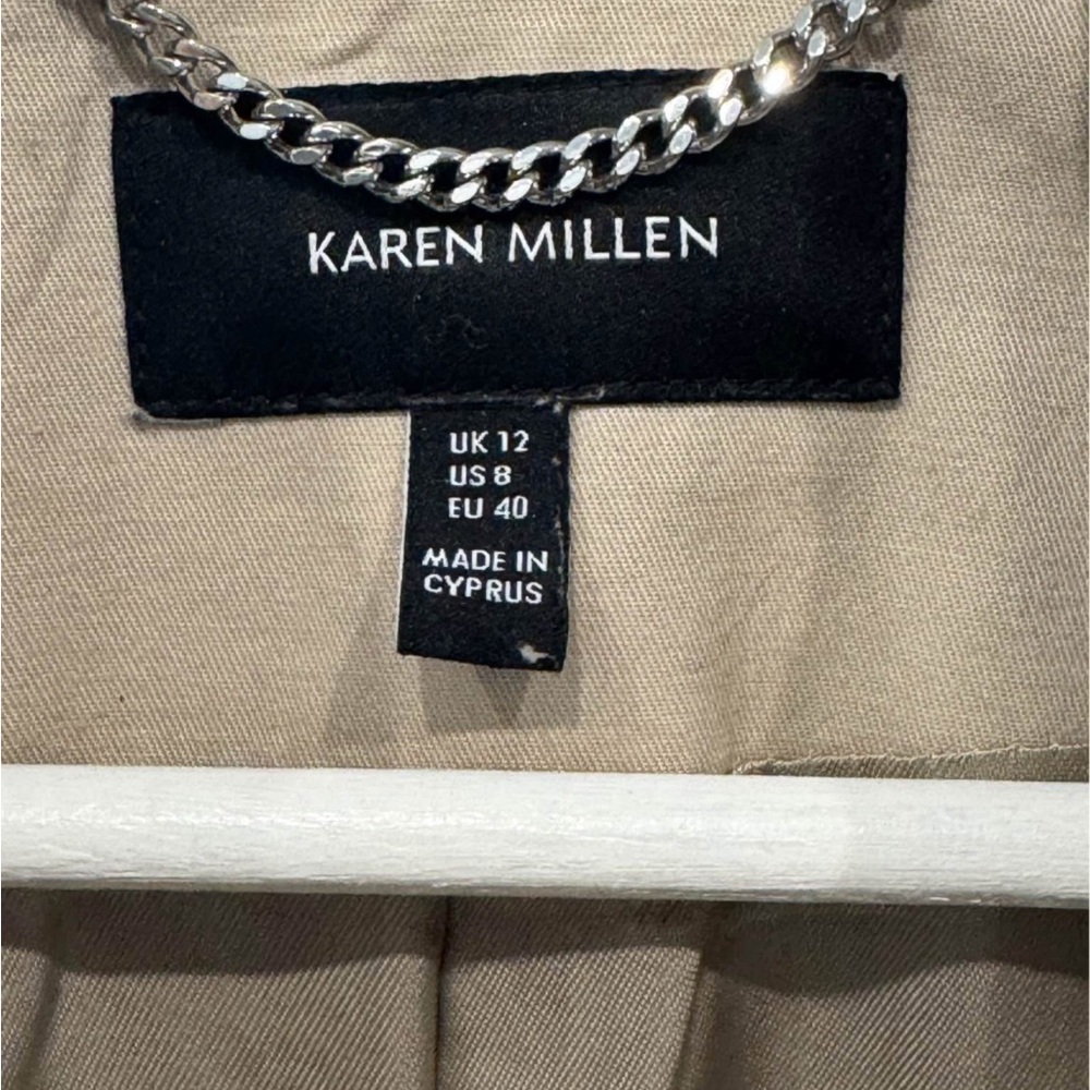 Karen Millen Double-Breasted Studded Tan Trench Coat Size 8 - Picture 4 of 4